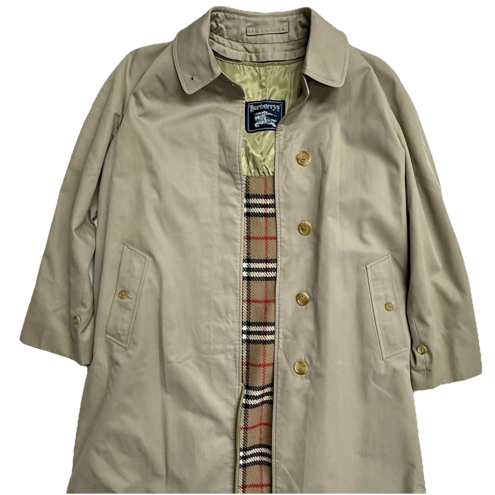 Vintage Burberrys Car Coat 12 Long Nova Chek Lined Tan Balmacaan Made in England